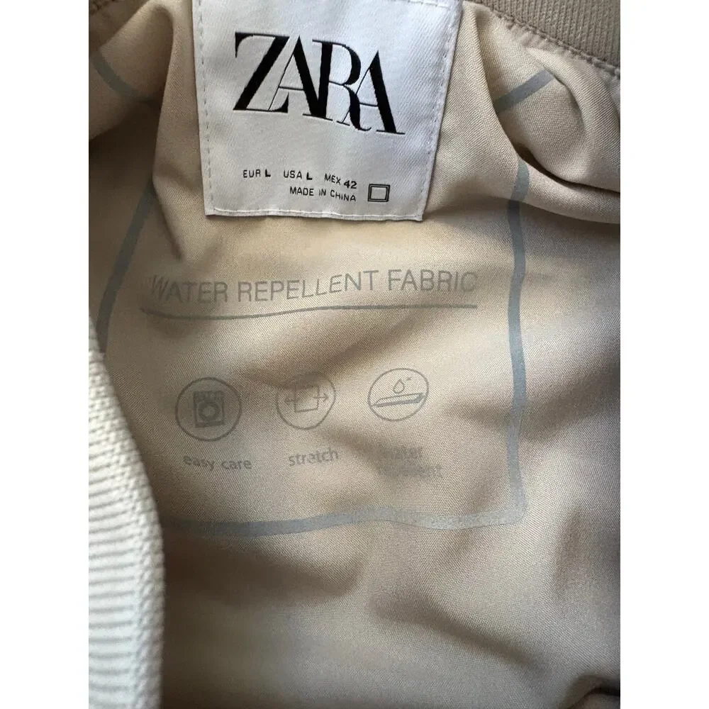Zara Technical Water Repellent Bomber Jacket Large Beige